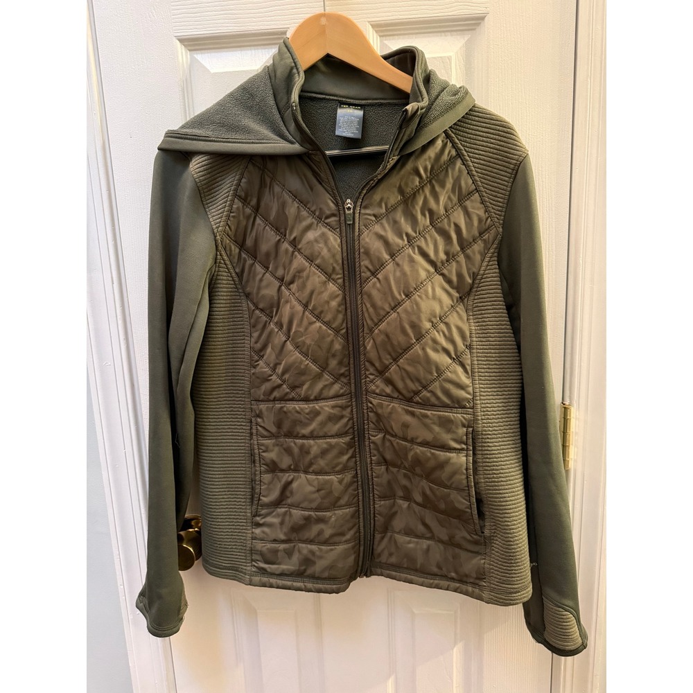 Tek Gear Womens XXL Olive Camo Quilted Hybrid Full Zip Hoodie Jacket Thumbholes